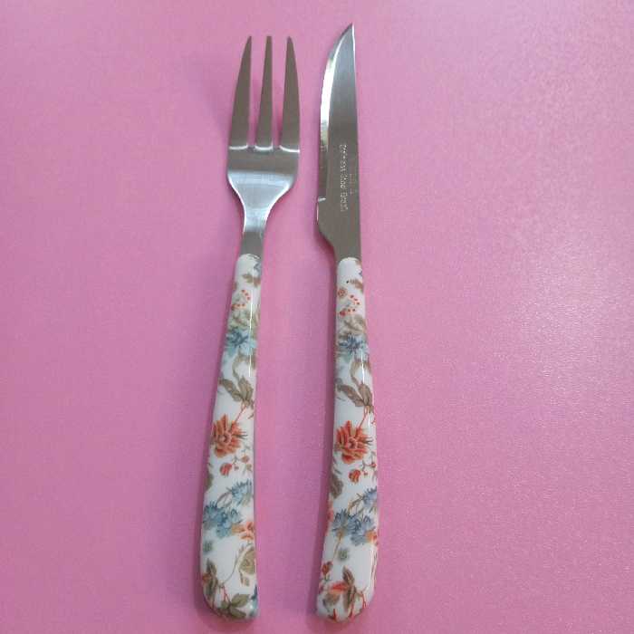 کارد و چنگال میوه خوری طرح سرامیکی 12 عددی تیغه استیل مارک ماربلا     