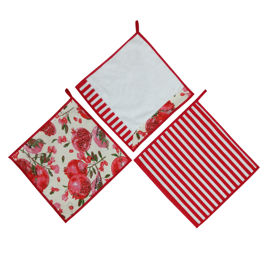 دستمال آشپزخانه مدل انار کد 03 بسته 3 عددی
