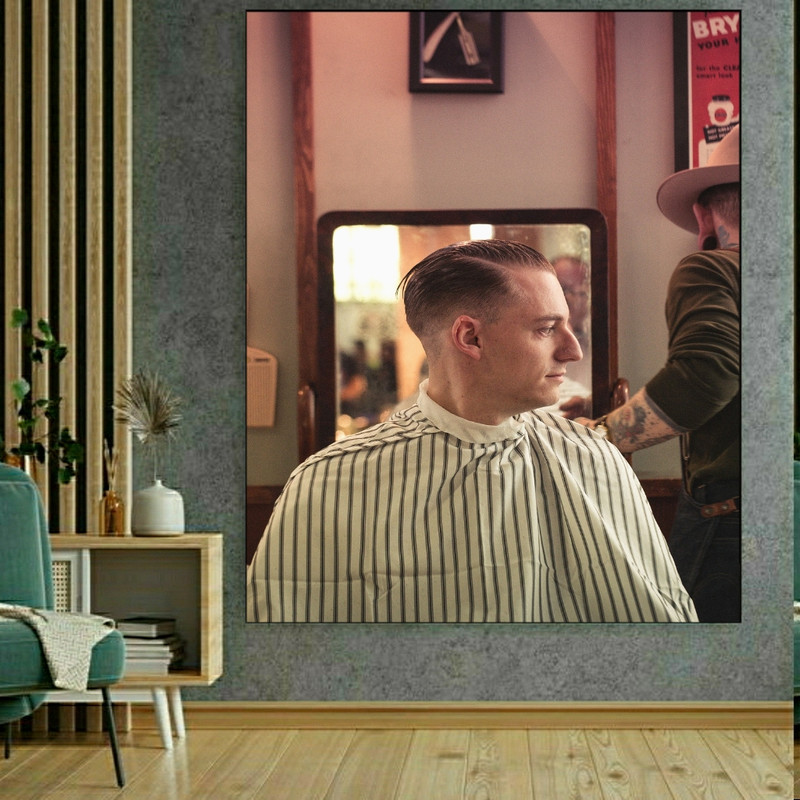 تابلو شاسی طرح آرایشگاه مردانه مدل اروپایی کد GR429 | دنیای قاب