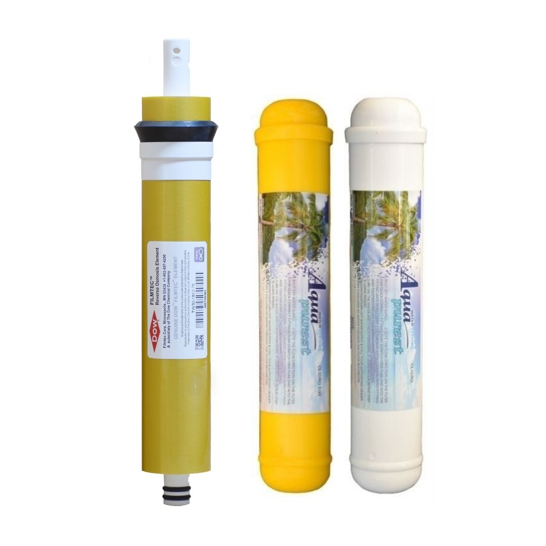 فیلتر دستگاه تصفیه کننده آب آکوا پیورست مدل پست کربن و مینرال مجموعه 2 عددی به همراه فیلتر فیلمتک گلد مدل ممبران 75G 