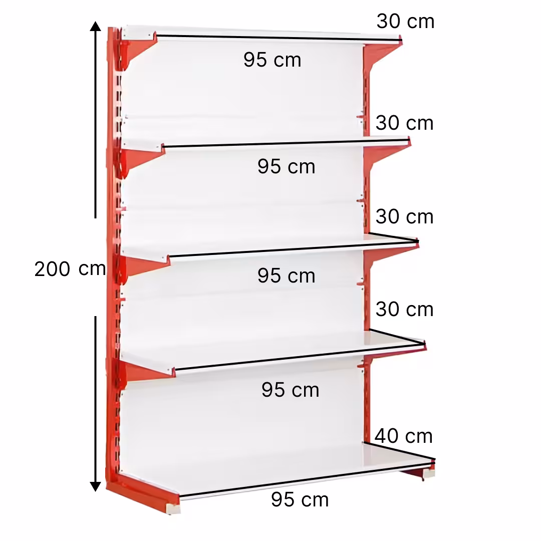 خرید و قیمت قفسه سوپری‌ خودایست 5 طبقه 95x30 ارتفاع 200 - قفسه‌بندی وکیلی