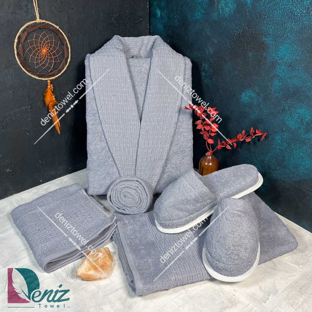 حوله ست یک نفره 6 تیکه طرح هارمونی طوسی