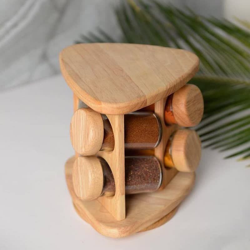 ست جا ادویه 6 پارچه چوبی گردان