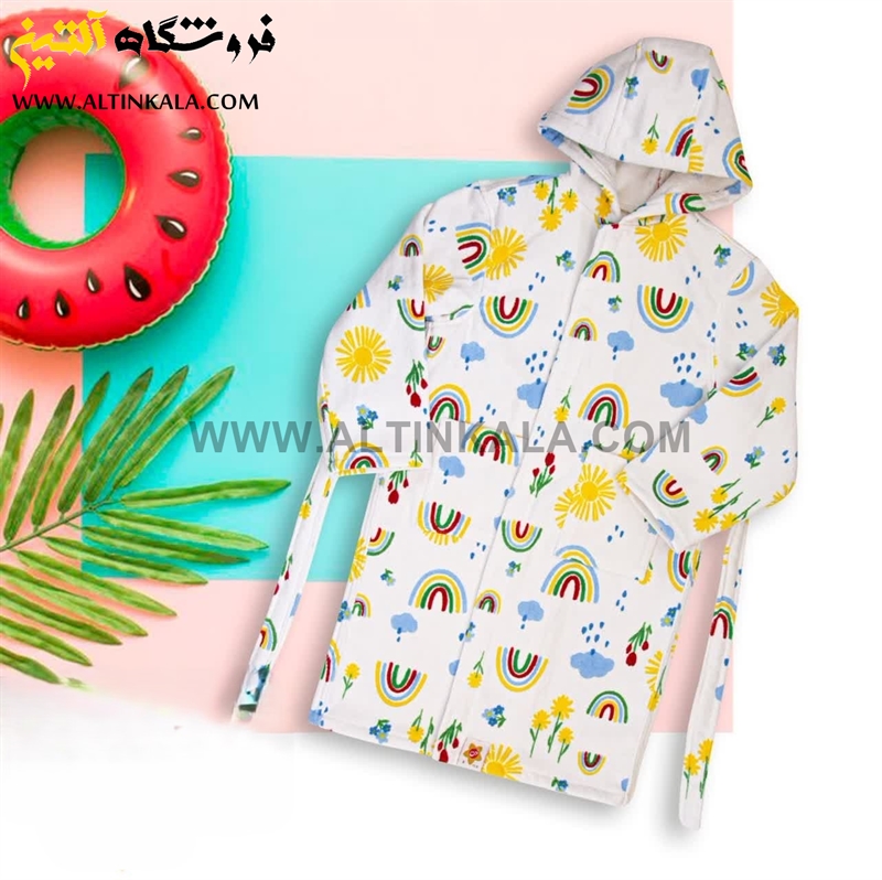 حوله پالتویی کودک پودایران طرح رنگین کمان سایز 100