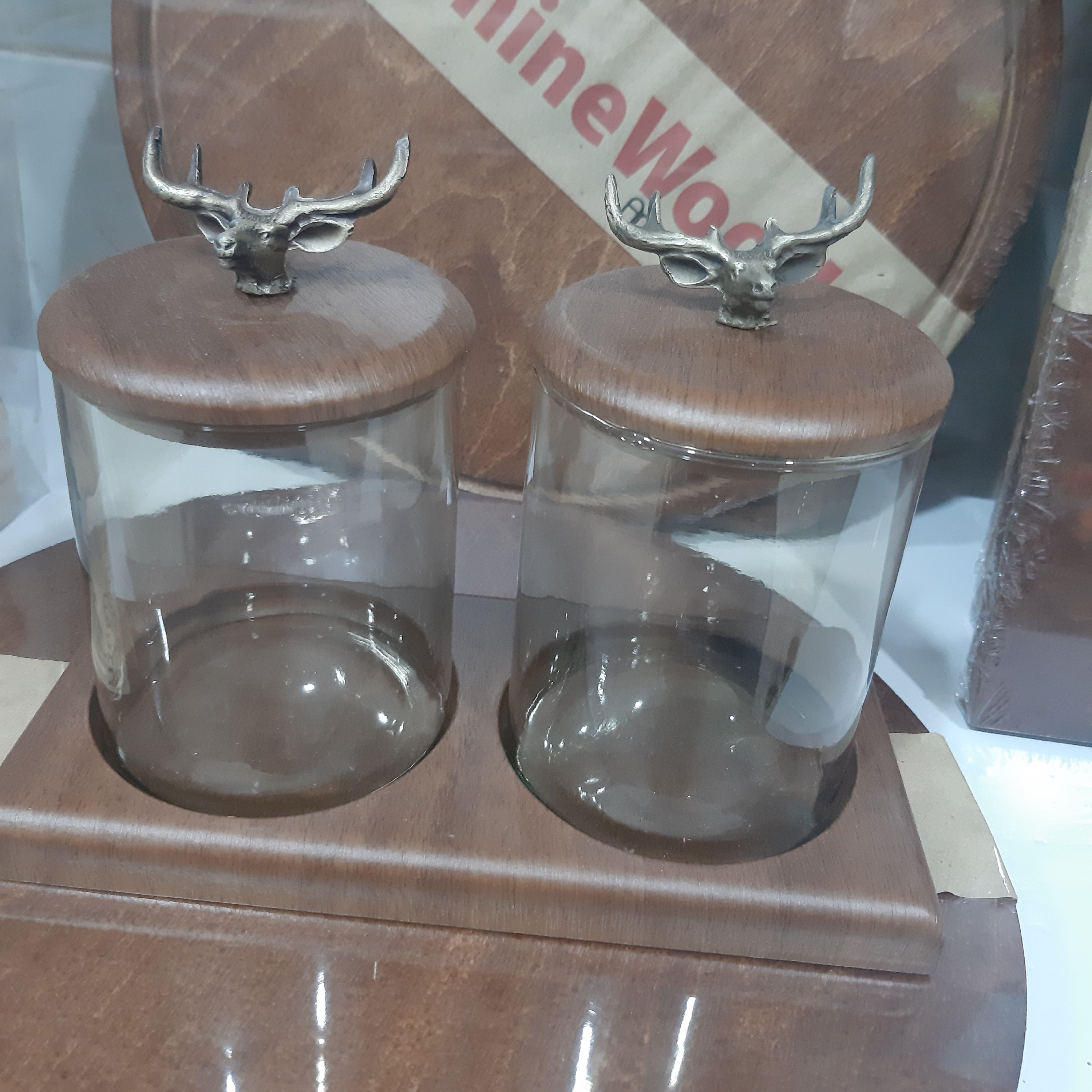 کندی گوزن شیشه شامپاین دوتایی ، زیره چوب ،بدون دسته 