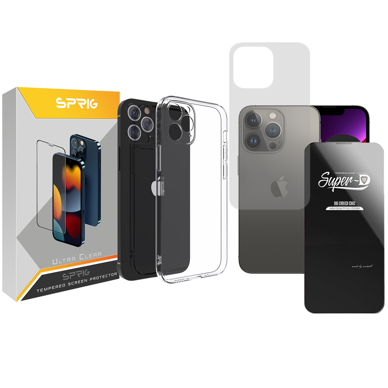 کاور اسپریگ مدل SuperD-Back-Cl مناسب برای گوشی موبایل اپل iPhone 13 Pro به همراه محافظ صفحه نمایش و محافظ پشت گوشی