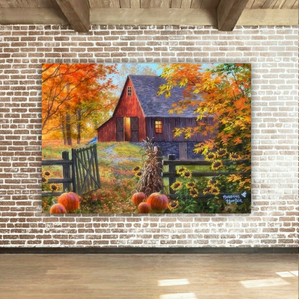 تابلو بوم طرح طبیعت مدل کلبه پاییزی کد SDB2440