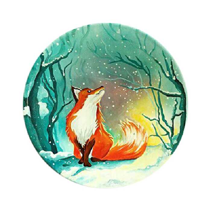 بشقاب دیوارکوب سفالی طرح روباه کد D132-A مجموعه 2 عددی