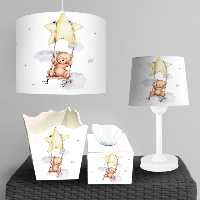 لوستر وآباژور و جعبه دستمال اتاق نوزاد طرح عروسک تدی درحال تاب بازی روی ستاره BA-9288