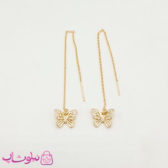 گوشواره بخیه ای YSX پروانه طلایی نگیندار کد 891