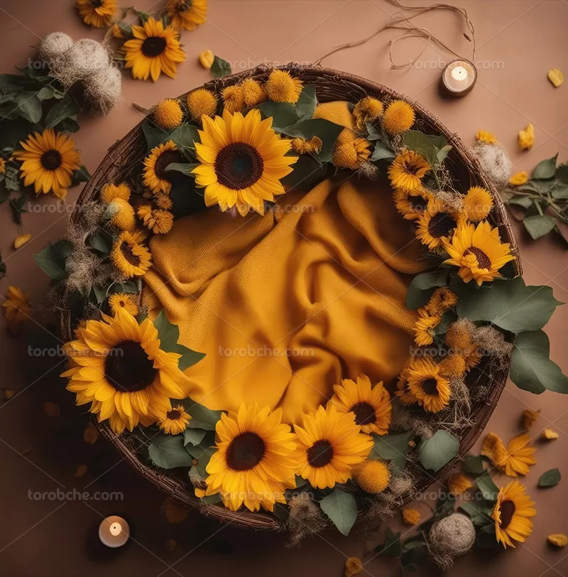 بک دراپ نوزادی گل آفتابگردان | گرافیک با طعم تربچه