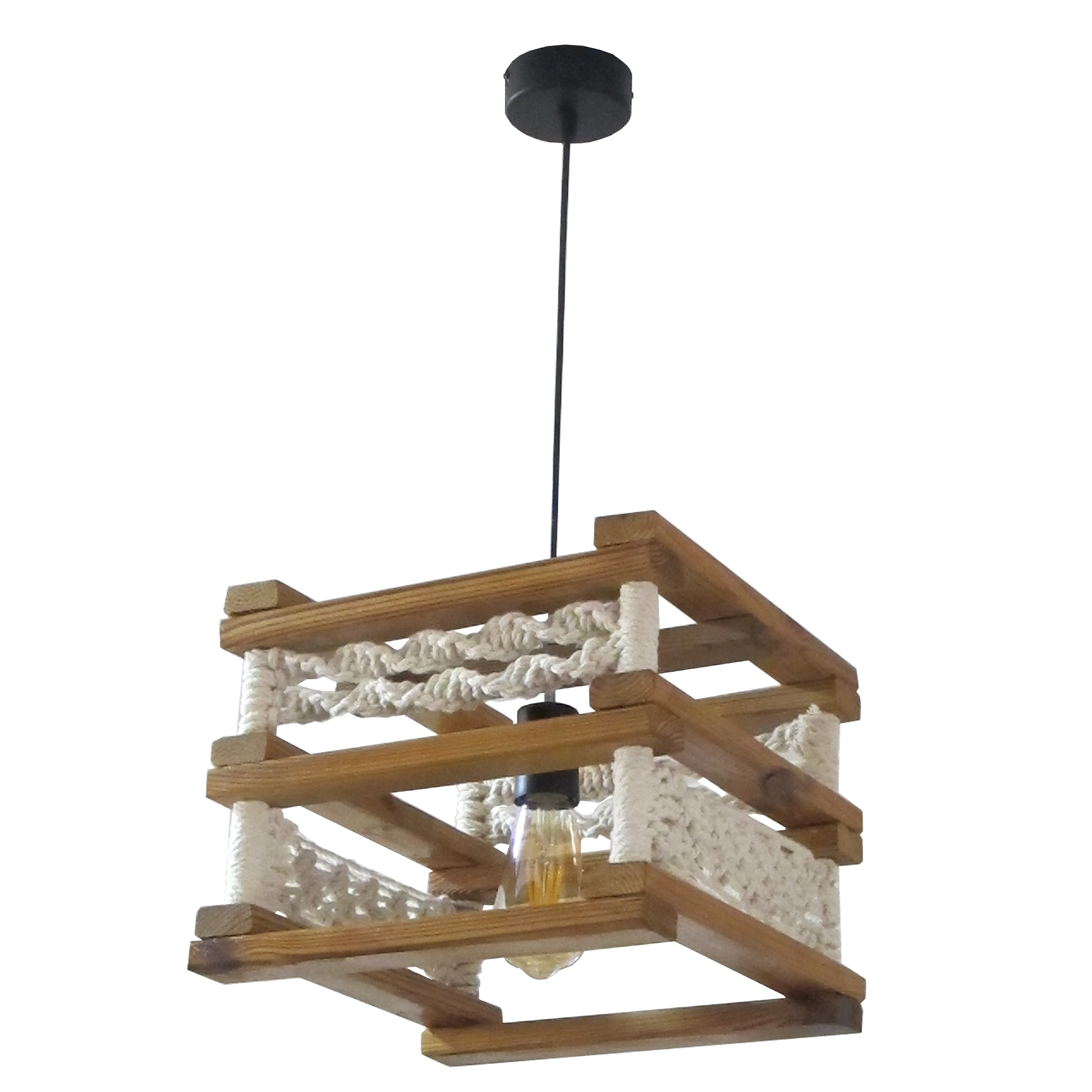 لوستر مدل چوبی مکرومه