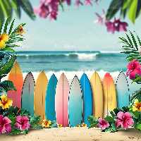 بک دراپ تابستانه ساحل با گل و برگ | گرافیک با طعم تربچه