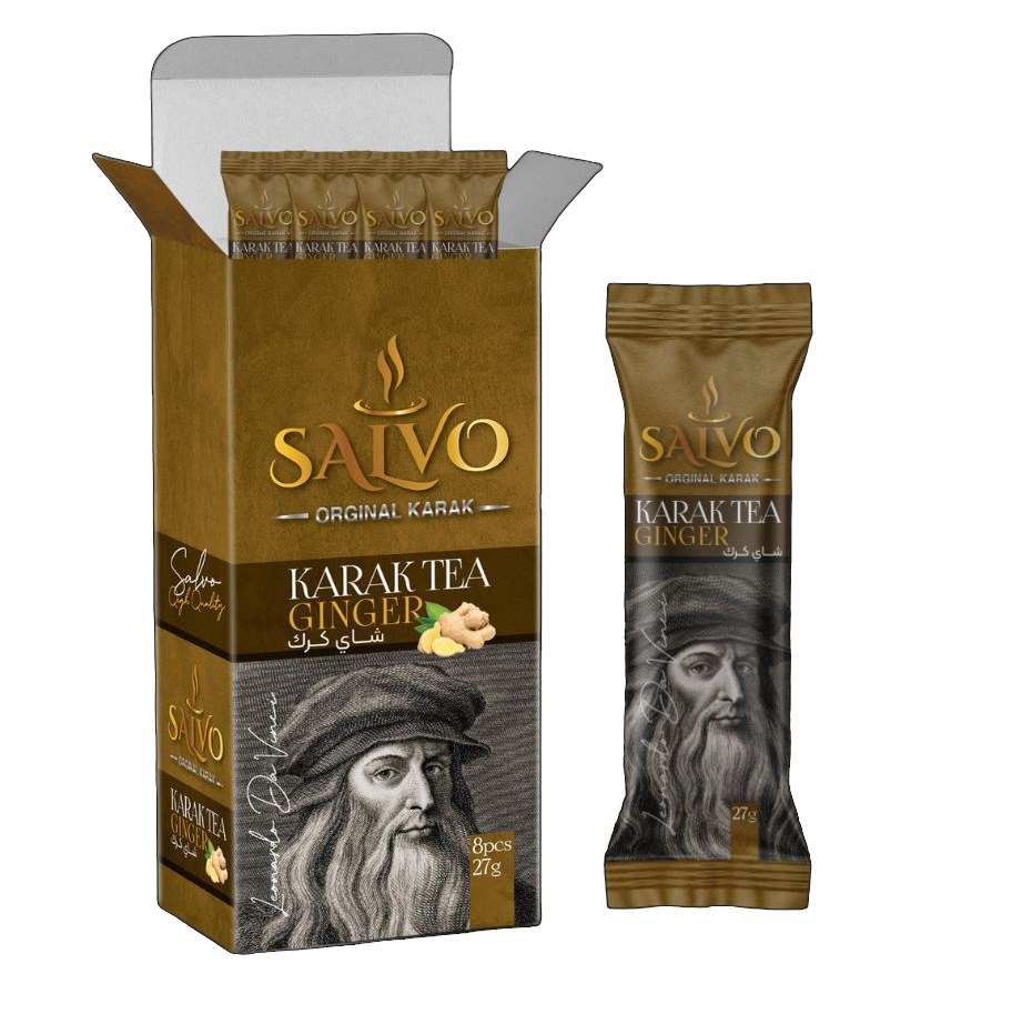 چای کرک ساشه ای 27 گرم طعم زنجبیل بسته 8 عددی برند salvo