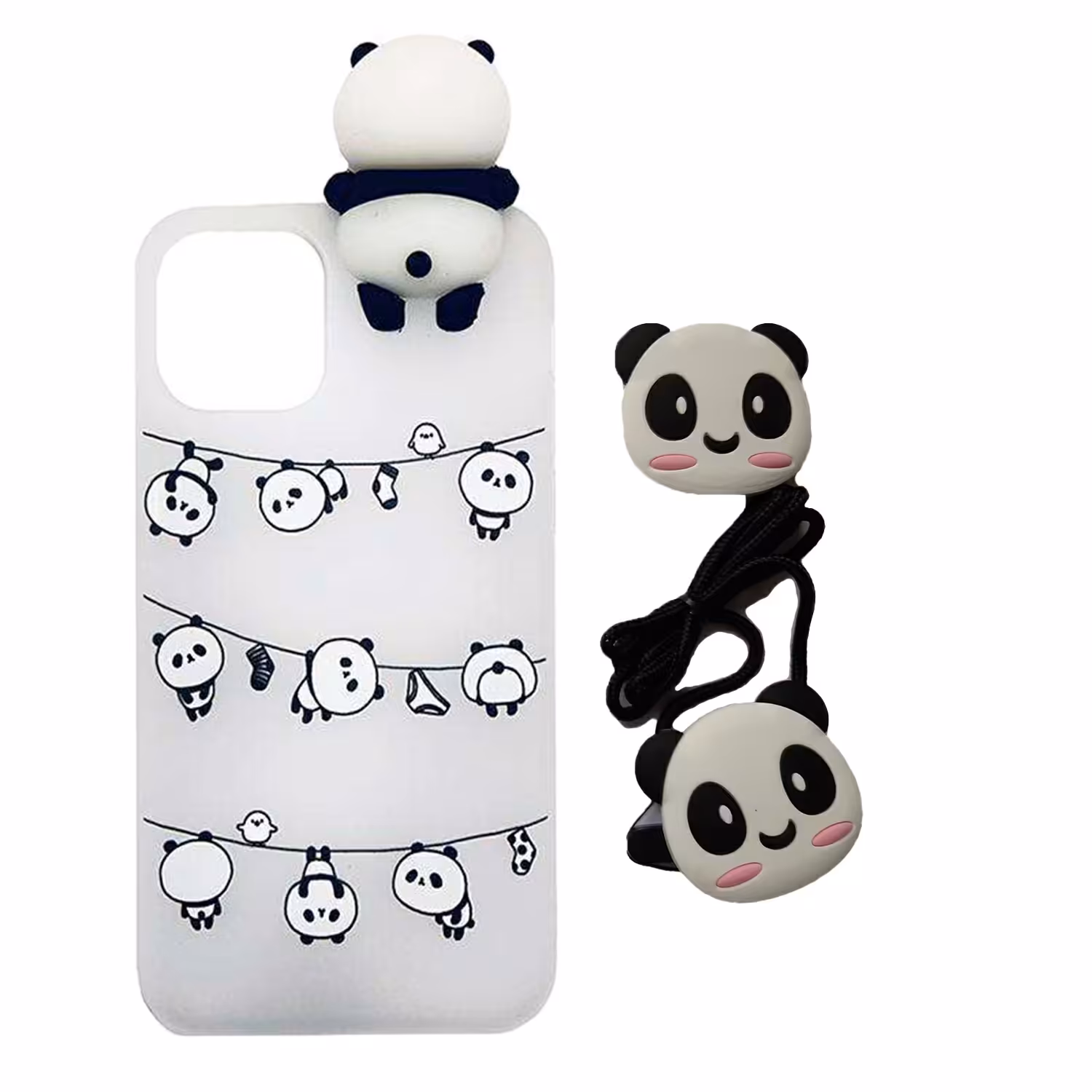 کاور مدل پاندا مناسب برای گوشی موبایل اپل Iphone 12 به همراه پایه نگهدارنده و بند