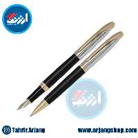 ست خودنویس و خودکار یوروپن مدل Ring طرح نیمه مشکی مات گیره زرد