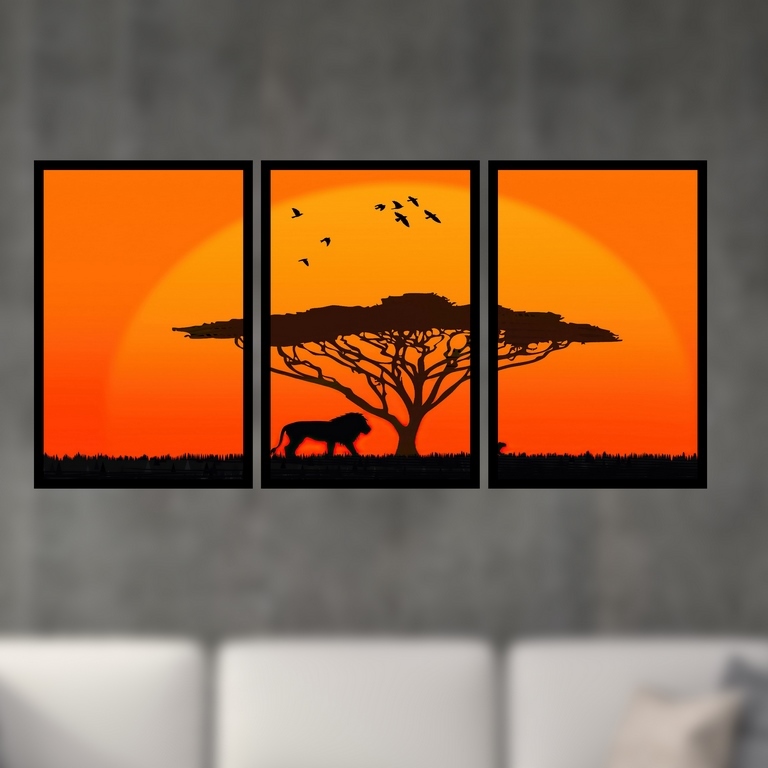 تابلو بکلیت طرح طبیعت آفریقا و غروب آفتاب مدل B-S4908 مجموعه 3 عددی