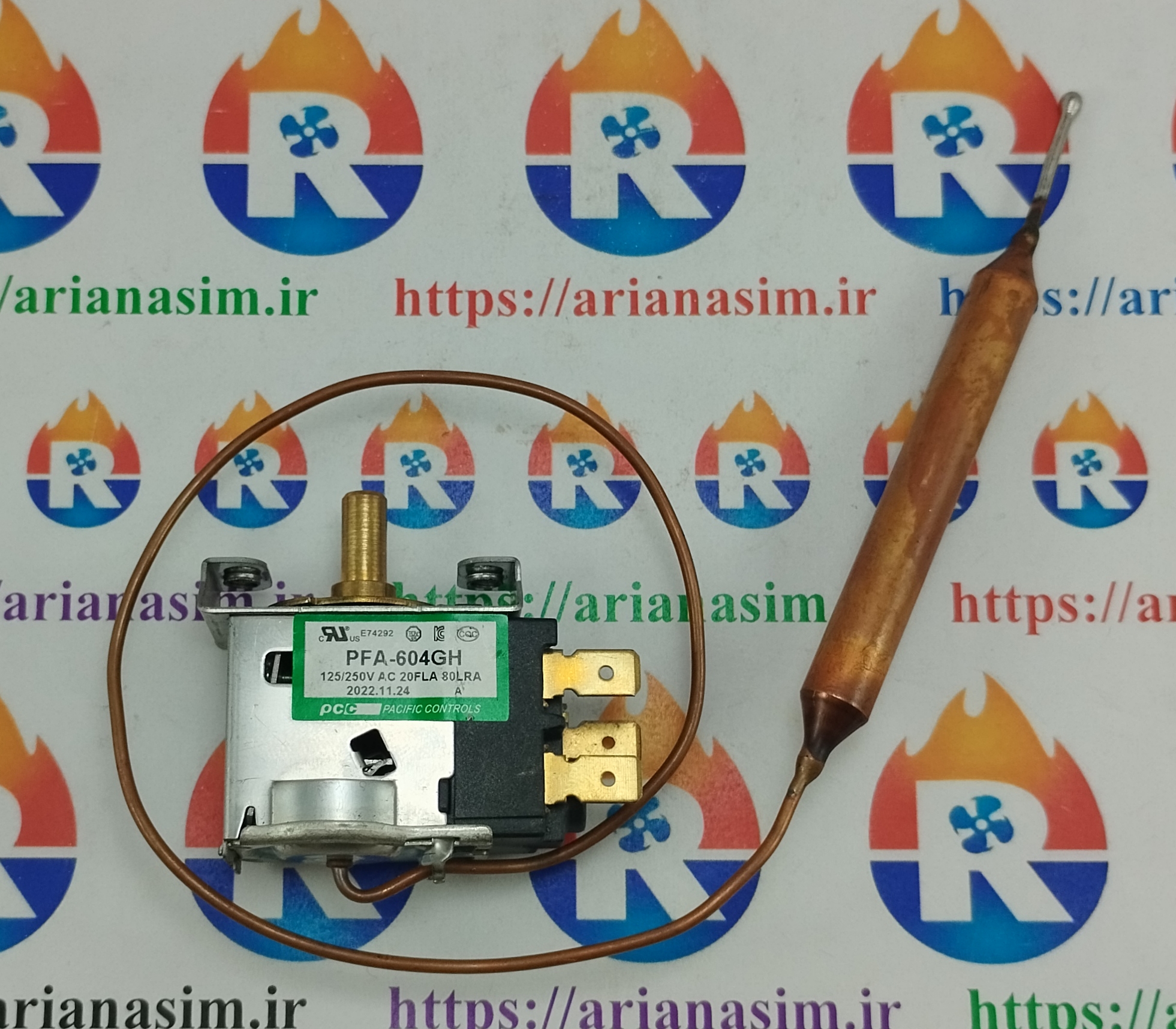 ترموستات کولر پنجره ای مدل PFA-604GH دو پین پایه بسته بالب مخزنی کره ای اصلی | آریا سیتی
