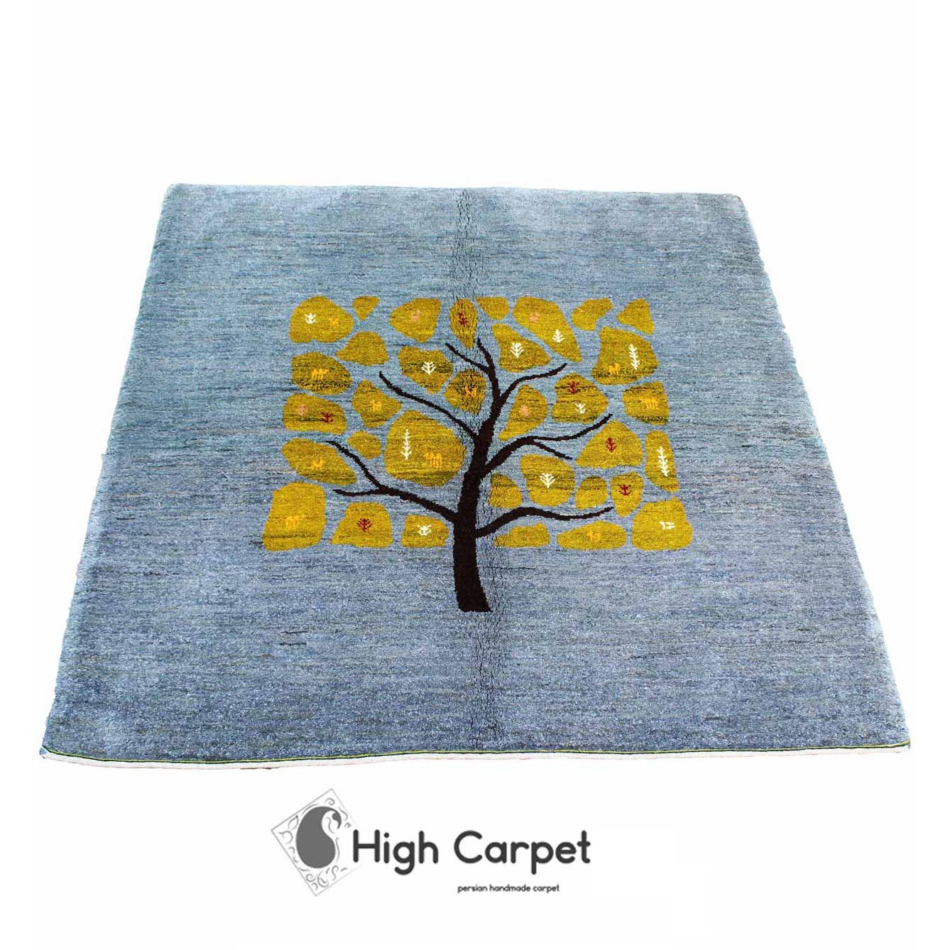 گبه دستبافت شیراز 3 متری مربع درختی زمینه ابی طوسی  کد 4286