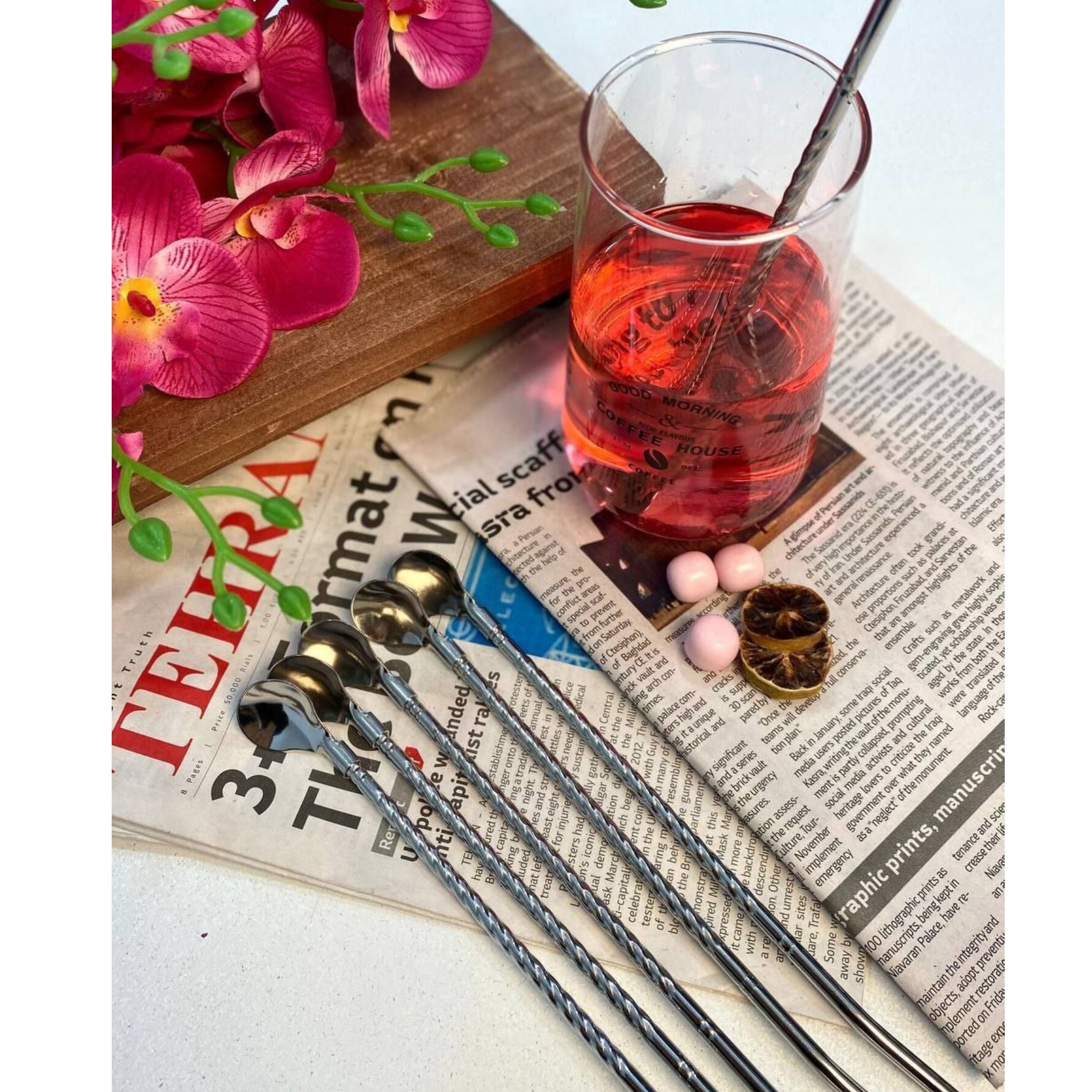 نی شربت قاشق دار  استیل