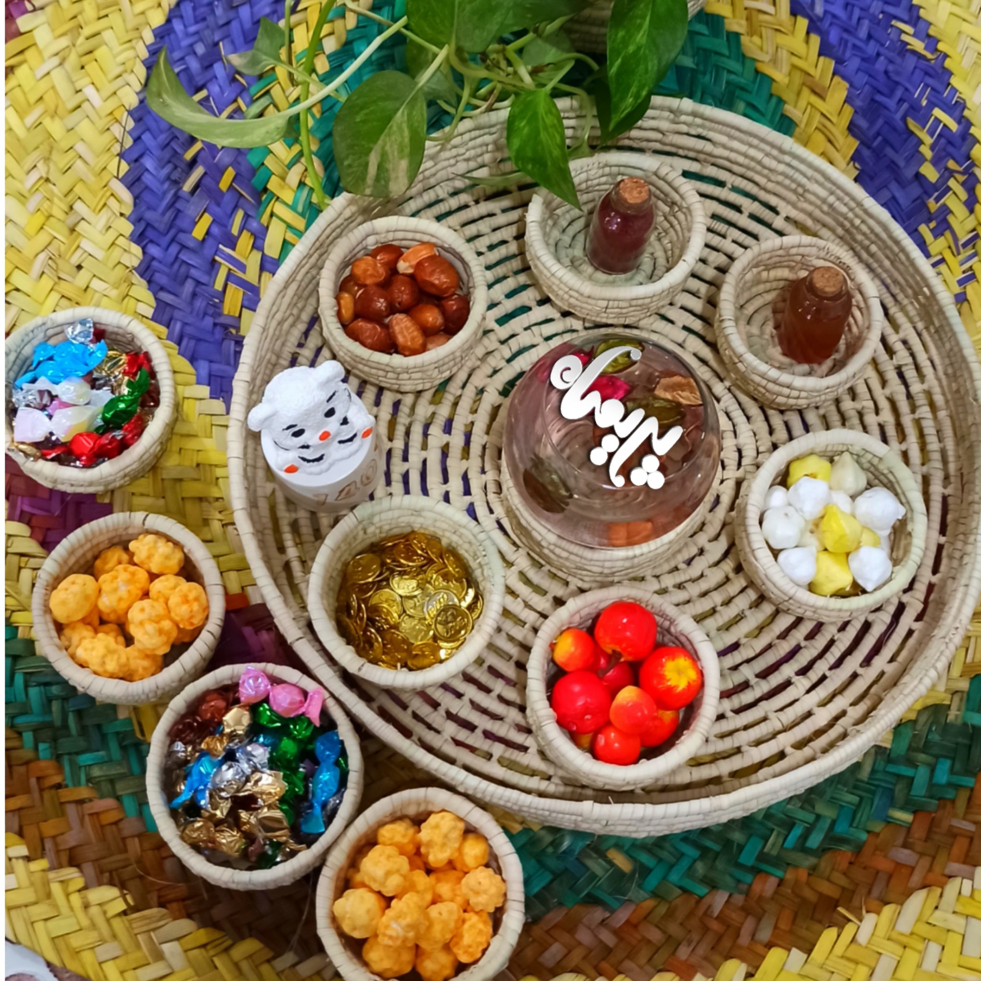 هفت سین حصیری .سرویس کامل 6کاسه به همراه سینی 35 سانتی