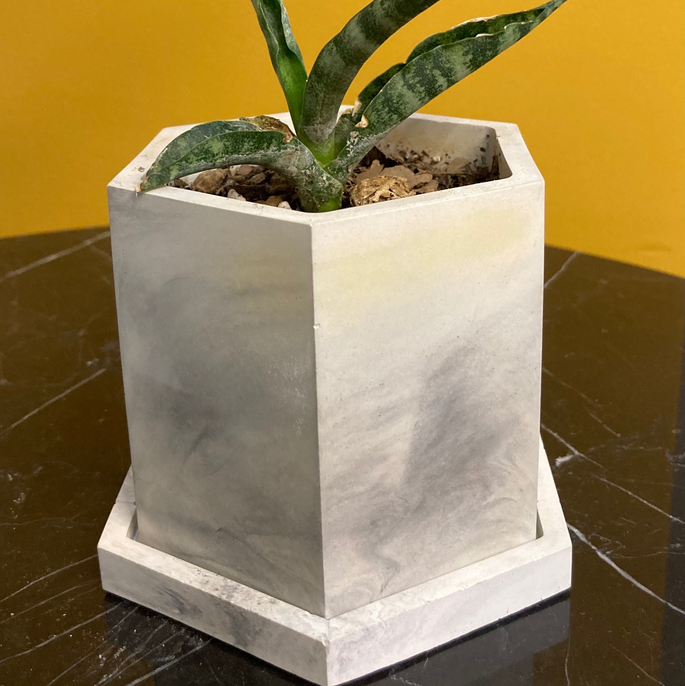 گلدان شش ضلعی سایز بزرگ به همراه زیر گلدانی