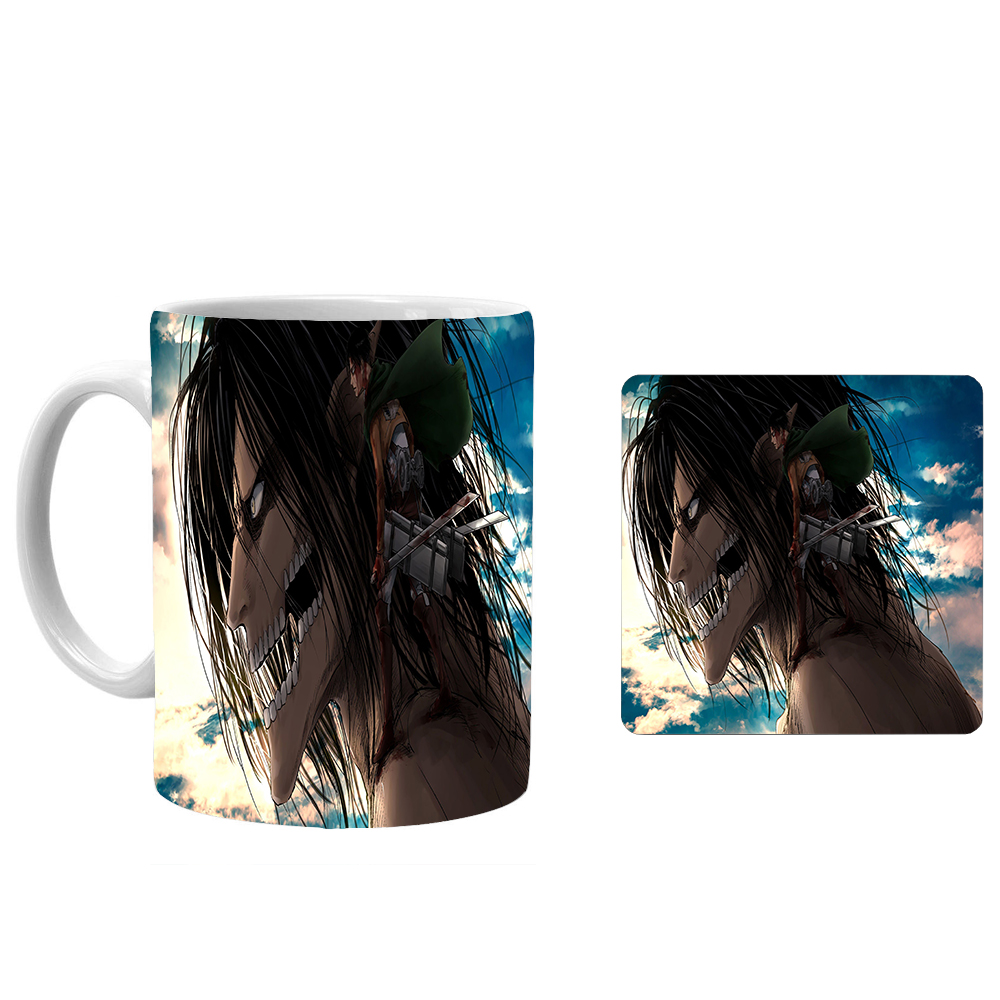 ماگ طرح انیمه Attack on Titan به همراه زیرلیوانی