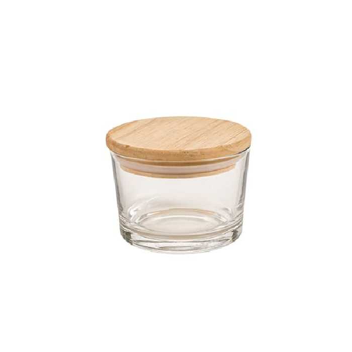 ظرف شیشه گرد 190 میل درب چوب 3 عدد لیمون