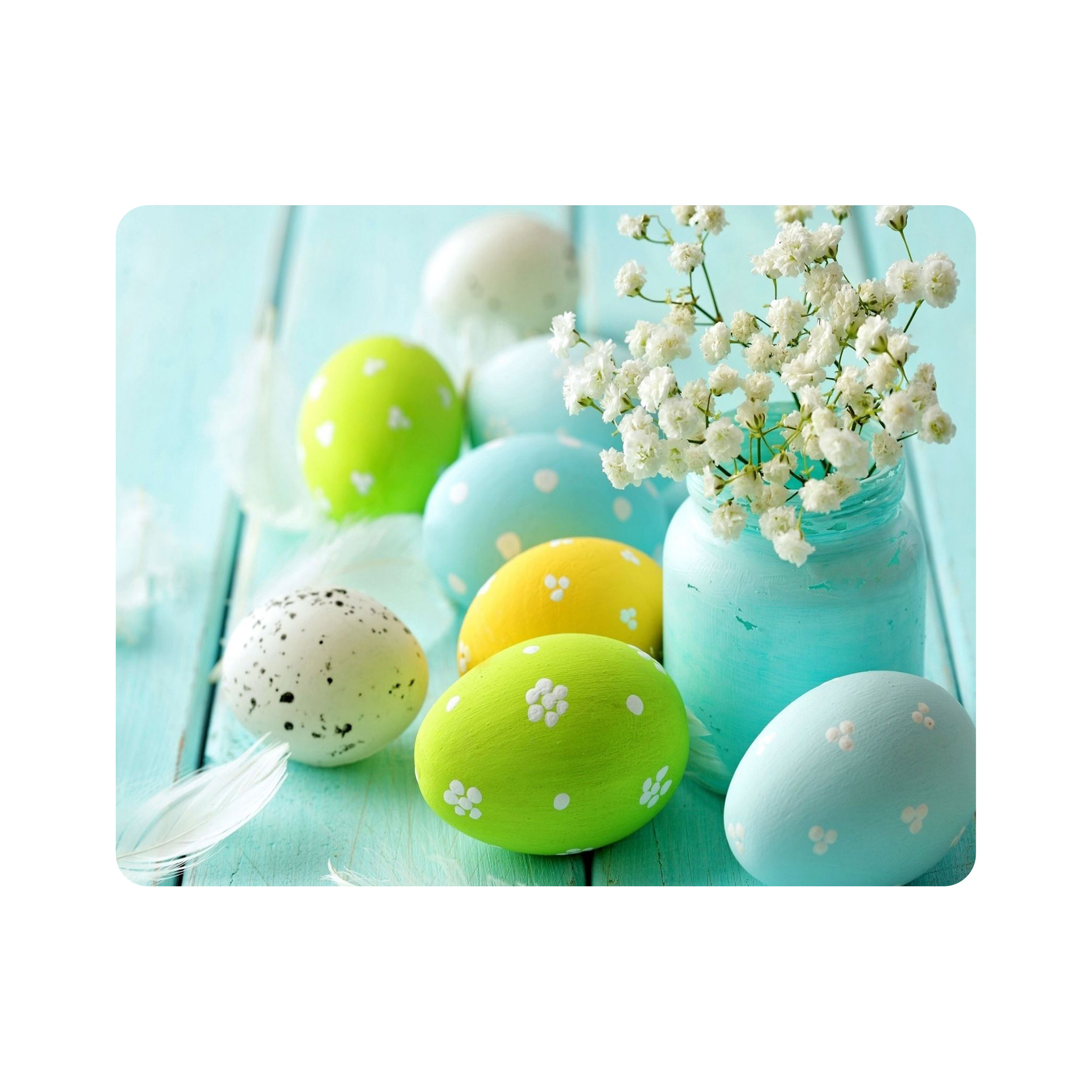 ماوس پد اطلس آبی طرح تخم مرغ رنگی و گل مدل T1421