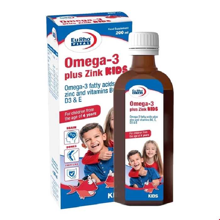 شربت امگا3 پلاس زینک کیدز یوروویتال 200 میلی لیتری