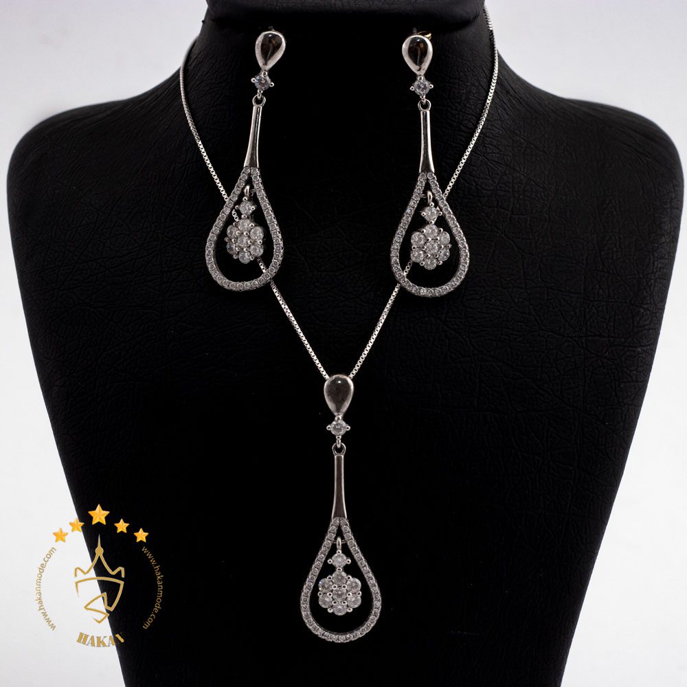 نیم ست نقره طرح گل و اشک | H 1084