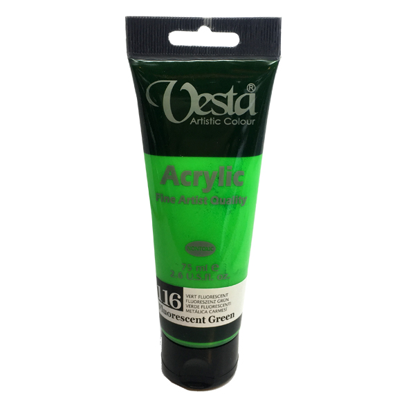 رنگ اکریلیک وستا مدل flourescent green 116 حجم 75 میلی لیتر