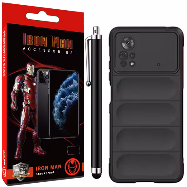 کاور آیرون من مدل Ultimate Protection مناسب برای گوشی موبایل شیائومی Poco M4 Pro 4G به همراه قلم لمسی