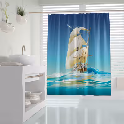 پرده حمام دلفین مدل Ship سایز 180x200 سانتی متر