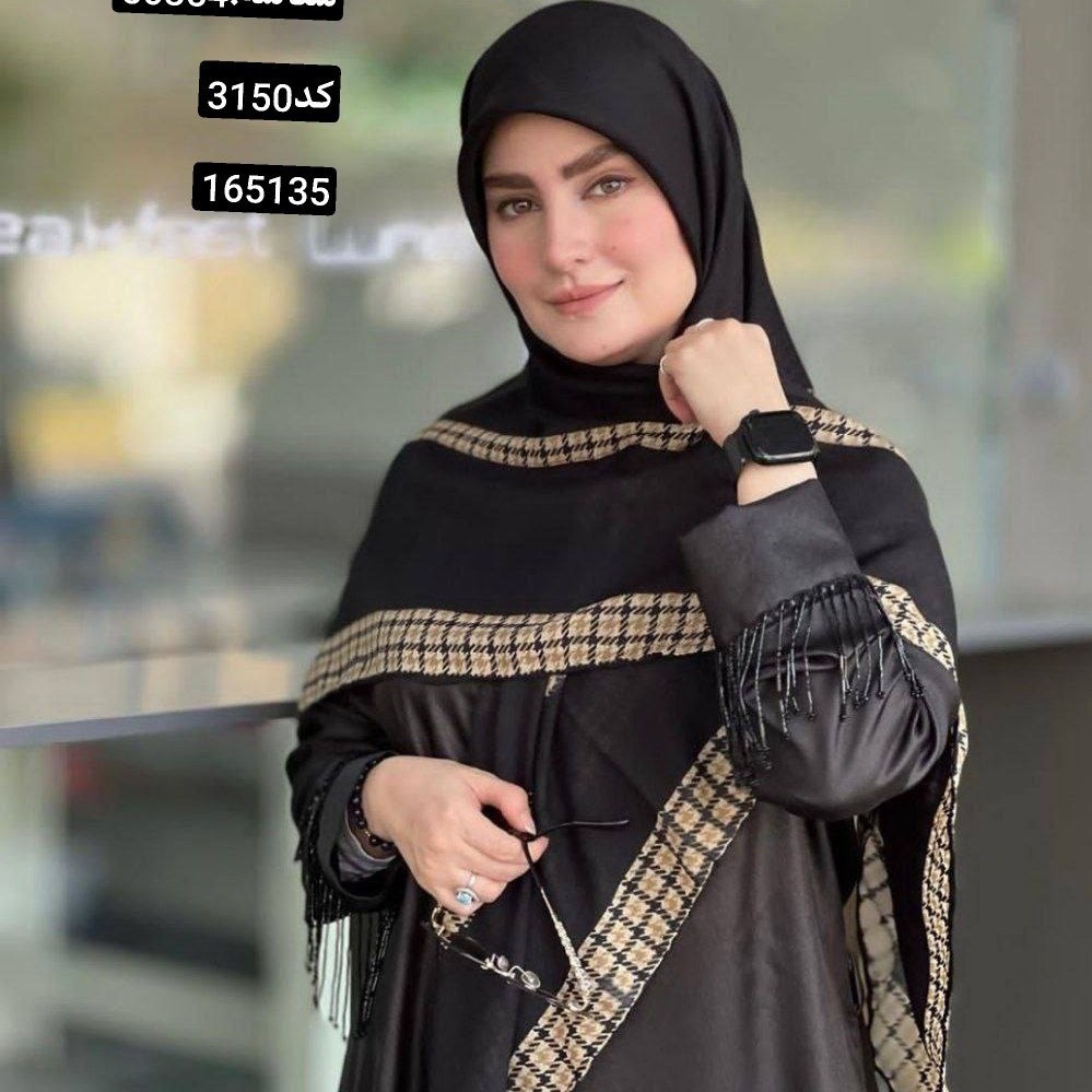 روسری نخ گارزا مشکی حاشیه طرح دار