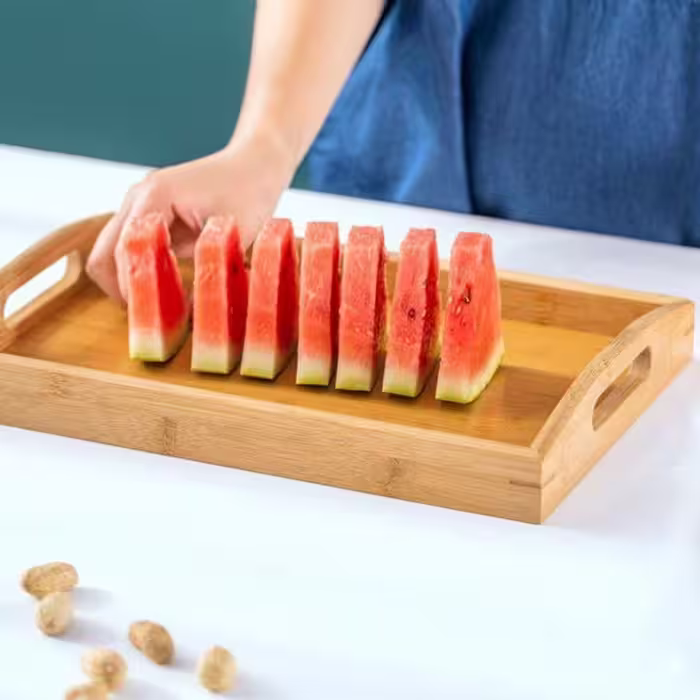 سینی (بامبو)چوبی ،دسته هلالی  ،قابل شستشو ،کیفیت عالی،مناسب برای سرو چای و انواع فینگر فود و...