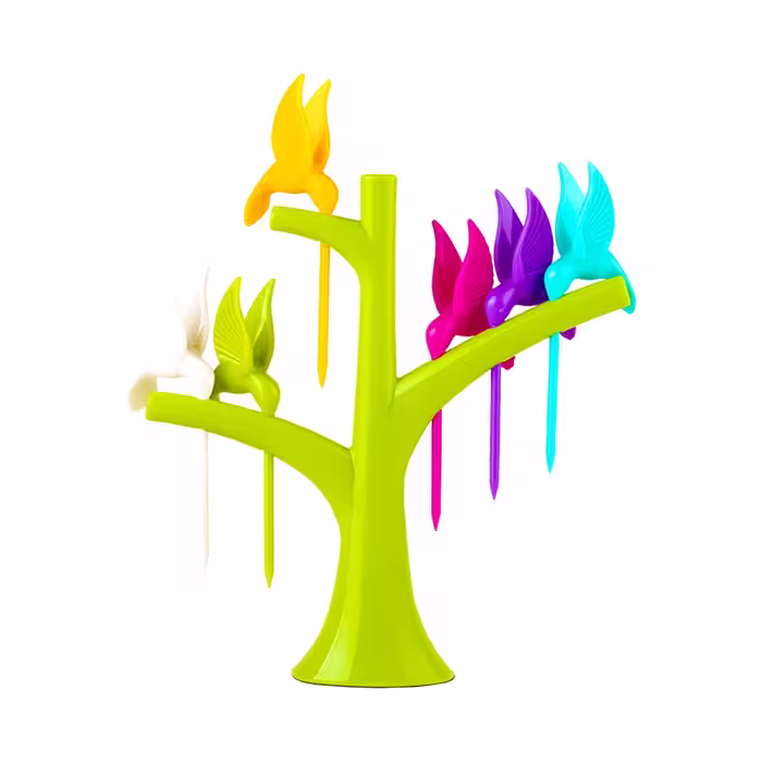 چنگال زیتون خوری مدل HUMMING BIRD کد RB227 مجموعه 6 عددی به همراه استند