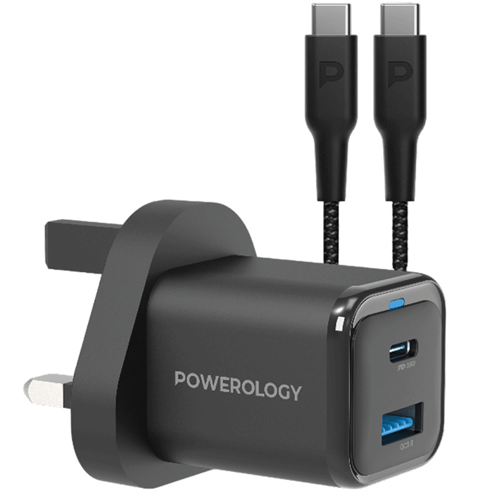 شارژر دیواری تایپ‌سی و یو‌اس‌بی 35 وات پاورولوژی PWCUQC023-C