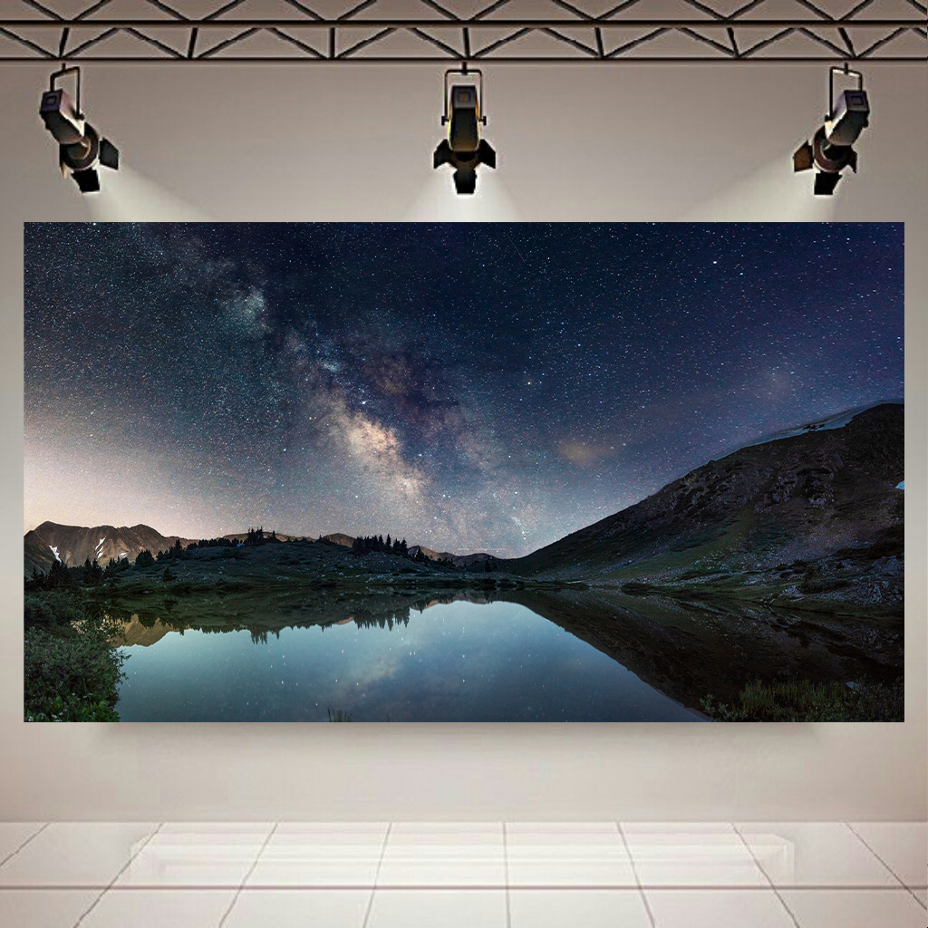 تابلو بوم طرح کهکشان و ستارگان مدل انعکاس دریاچه کد AR6180
