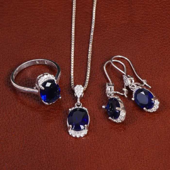 نیم ست طرح یاقوت کبود زنانه کد 27942 - جواهری مشاهیر