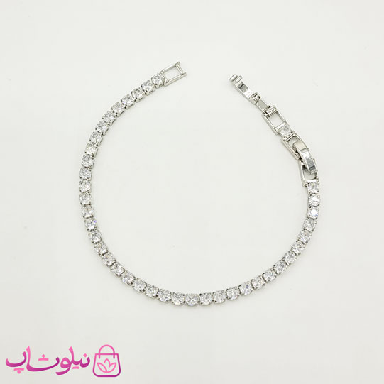 دستبند زنانه تنیسی ریز نقره ای سفید 3 میل کد 1388