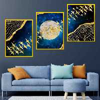 تابلو سه تکه ورقطلا نقاشی مدرن روی بوم   طرح پرواز پرندگان