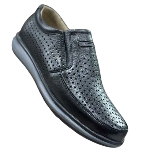 کفش طبی تابستانی مردانه چرم طبیعی مدل بارا مشکی