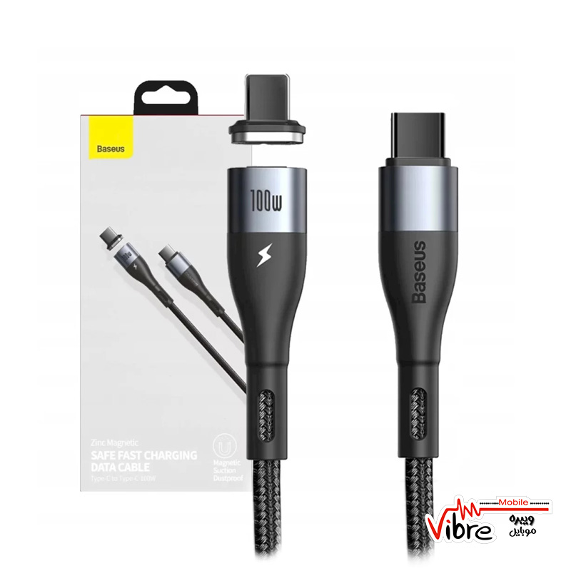 کابل مگنتی تایپ سی به تایپ سی 1.5 متر 100 وات مدل BASEUS ZINC MAGNETIC SAFE FAST CHARGING DATA CABLE 100W CATXC-Q01