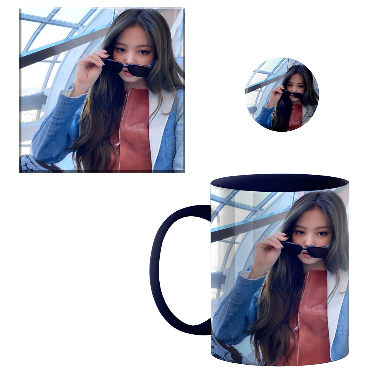 ماگ طرح رزی بلک پینک کد 040 به همراه زیر لیوانی و پیکسل