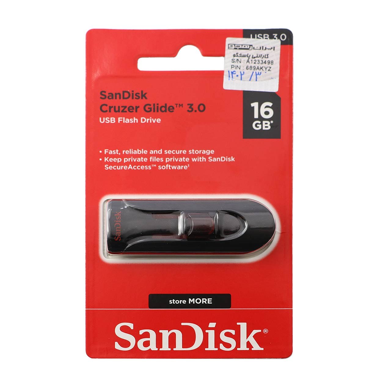 فلش  SanDisk Cruzer Glide USB3.0 Flash Memory-16GB(گارانتی ایران رهجو)