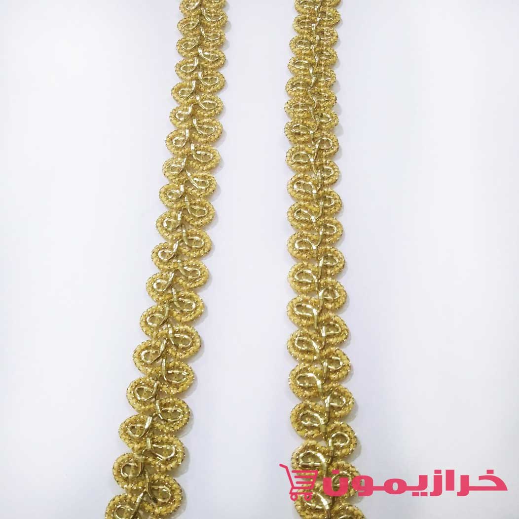 نوار سنتی مارپیچ 1.5 سانتی طلایی زرک دار (5 متر)
