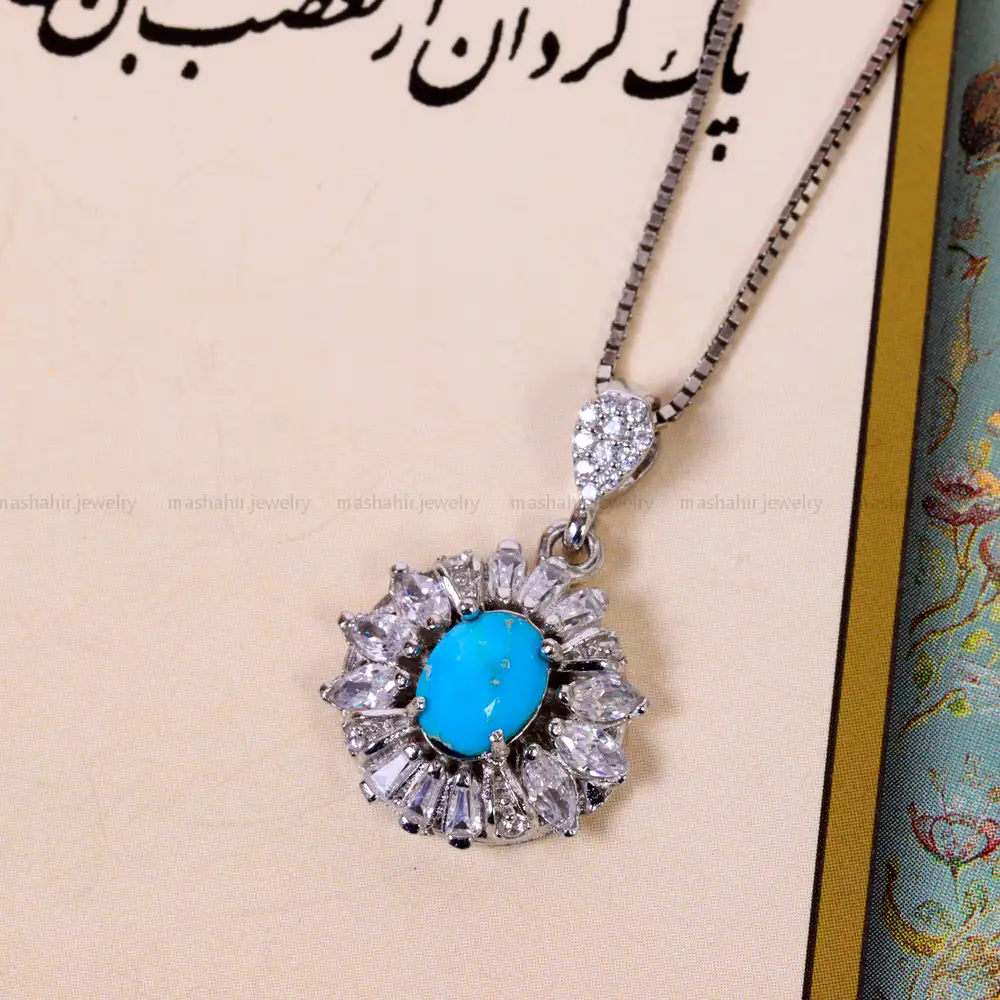 گردنبند فیروزه زنانه کد 14782 - جواهری مشاهیر