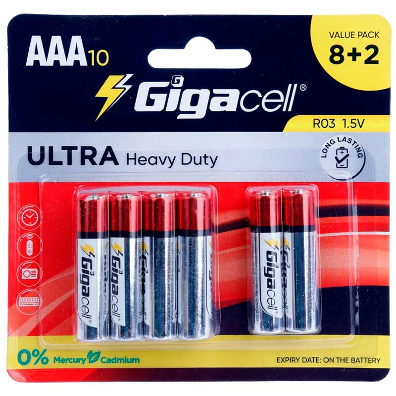پک 2 8 باتری نیم قلمی Gigacell Ultra Heavy Duty R03 1.5V AAA