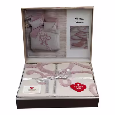 سرویس روتختی کاتن باکس مدل Puff Nakisli Bellini Pembe دو نفره 6 تکه